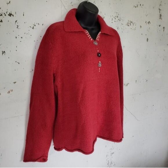 WOOLRICH Women's VINTAGE 90's Grandma V-neck Collar Red Sweater Size Large - Picture 1 of 9